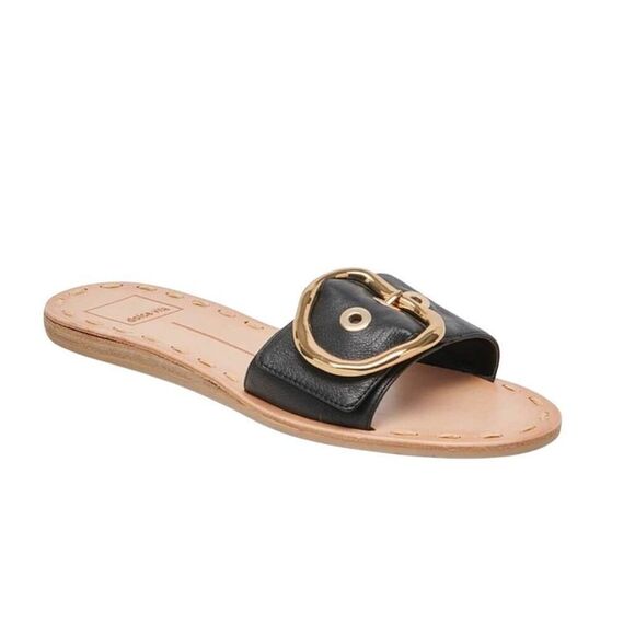 Dolce Vita Danna Slide Sandal Size 7 Black Rich Leather Open Toe Buckle Detail - Picture 8 of 8